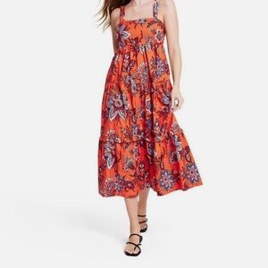 Women's Leafy Floral Print Tiered Midi Dress - RHODE x Target. Size: Small